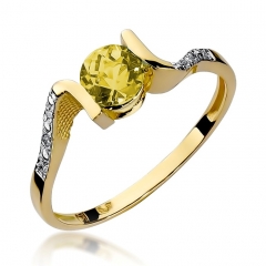 Pierścionek zaręczynowy z Cytrynem 0,50ct i diamentami - złoto próby 585